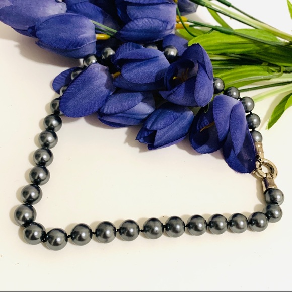 vintage grey faux pearl bead choker necklace - Picture 5 of 11